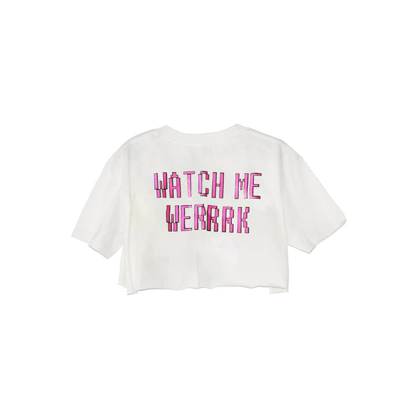 WATCH ME WERRRK "WHITE" CROP TOP